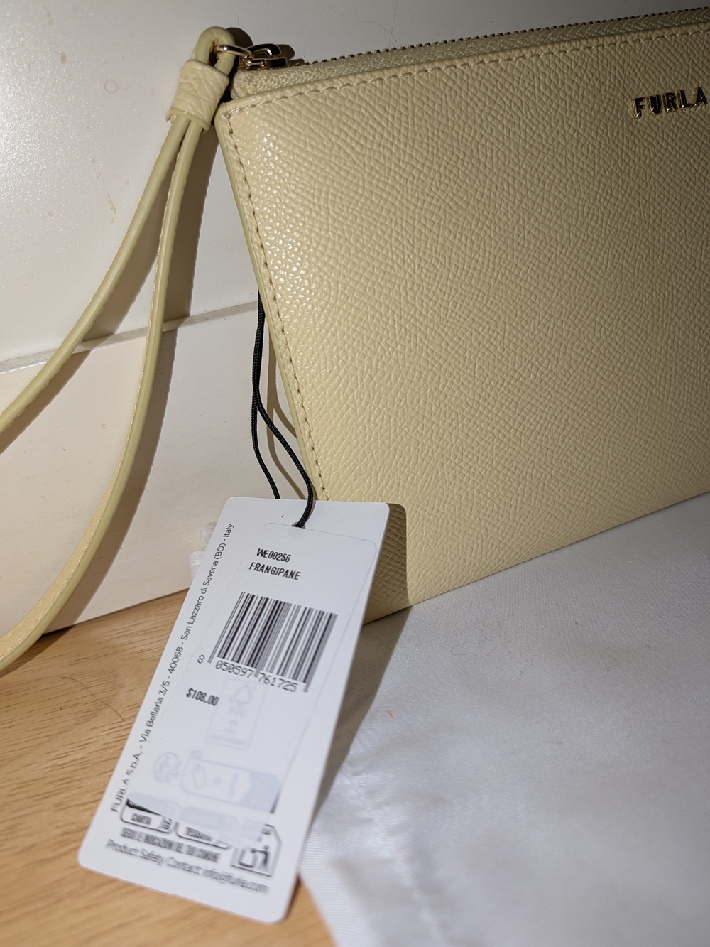 Furla Pale Yellow Saffiano Leather Wristlet - Picture 6 of 6